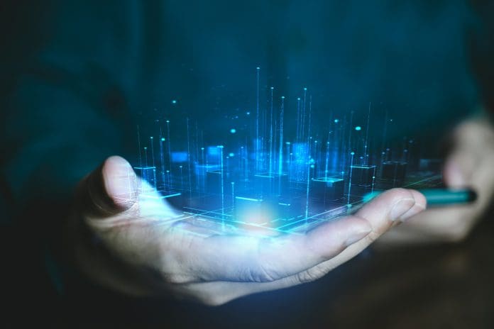 Technology hologram and visual screen,  Business people show hologram of smart city, Digital accesses. Technology hologram and visual screen, Business people show hologram of smart city, Digital accesses.