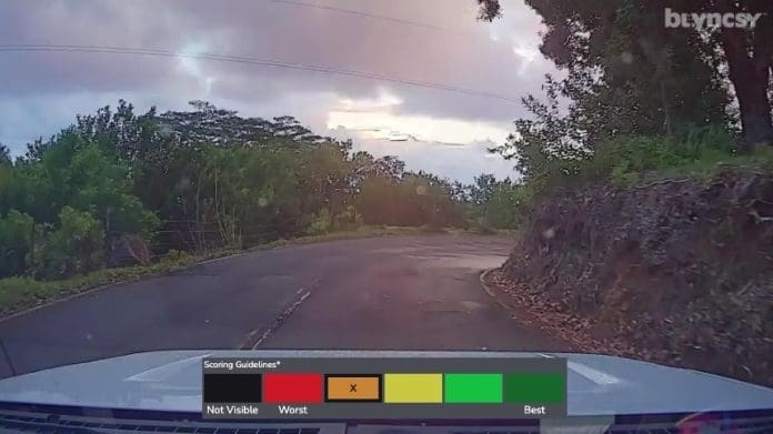 Blyncsy dashcam capture Blyncsy’s automated AI road inspection technology detecting paint line presence and its visibility.