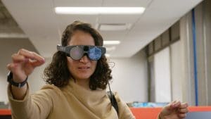 Dr Karla Saldana Ochoa demonstrates the use of an augmented reality headset
