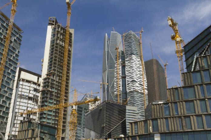 Riyadh financial district construction site Skyscrapers under construction in Riyadh, Saudi Arabia