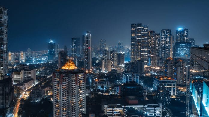 Mumbai Cityscape at Night, Maharashtra, India Mumbai skyline at night. Nemetschek marks India launch with Mumbai infrastructure digital transformation summit.