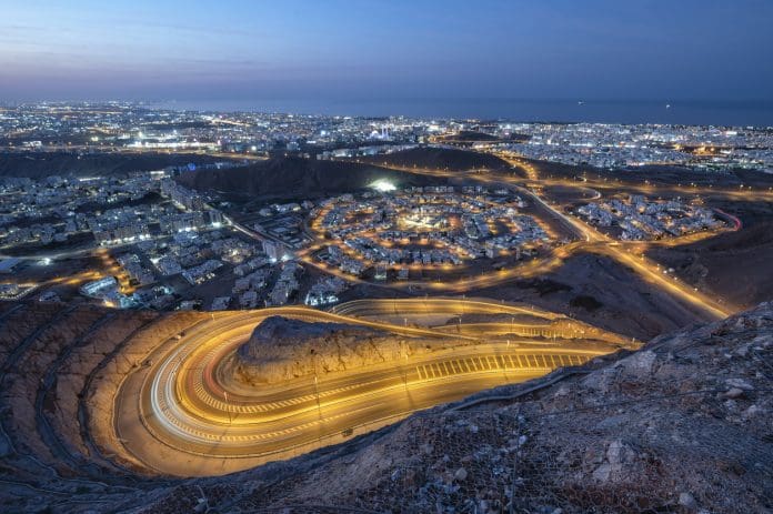 Aerial view of Muscat, Oman at night Aerial view of Muscat, Oman, at night. Dubai’s Moro Hub signs smart city deal with Oman