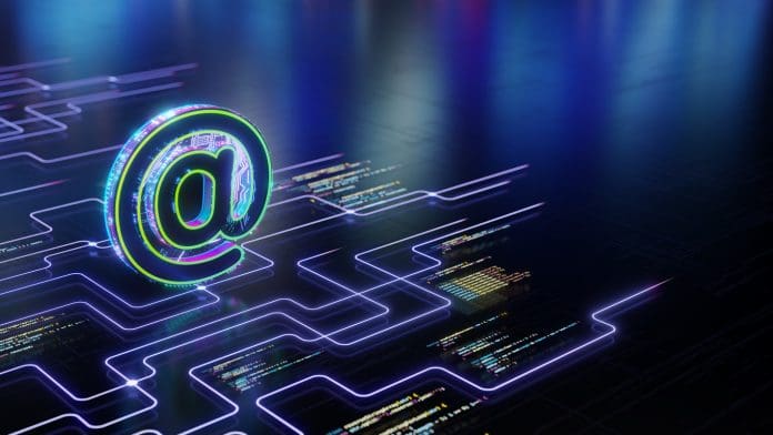 Holographic commercial At Sign on abstract digital tech background with code strings and other design elements. Email Marketing 3d icon Newforma has announced the world’s first integration of email communication directly with the buildingSMART International openBIM format