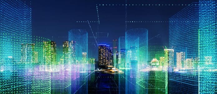 Futuristic city concept. Building trust with 3D visualisations and digital twins