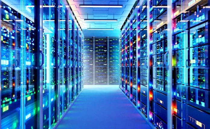 Interior of big modern server room. 3d rendering illustration Ramboll acquires data center consulting firm i3