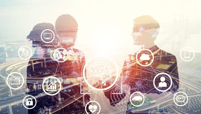 Business network concept. Group of businessperson. AI (Artificial Intelligence). Built environment venture capital driven by building tech in 2024